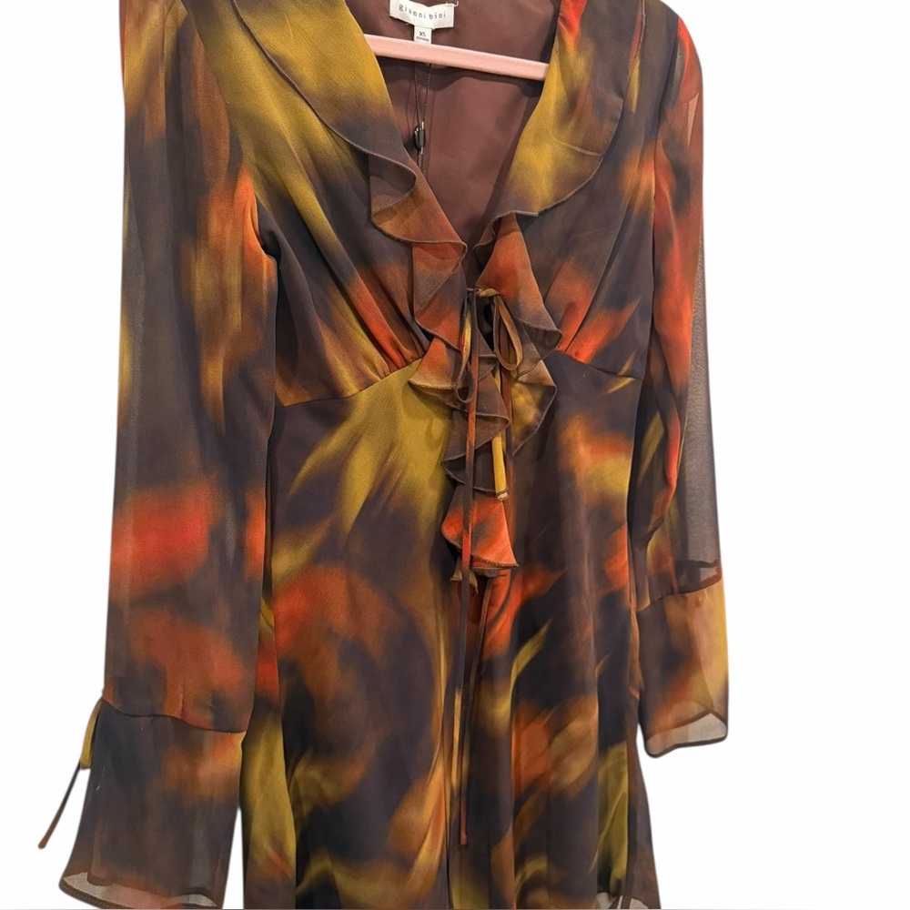 Gianni Bini Sheer Chiffon Mini Dress Abstract Print Flowy XS NEW - Picture 2 of 8